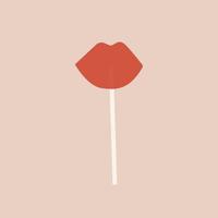 Vector red lollipop in the shape of lips on a stick