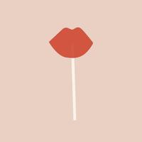 Vector red lollipop in the shape of lips on a stick