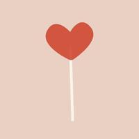 Vector red lollipop in the shape of heart on a stick