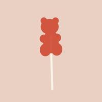 Vector red lollipop in the shape of bear on a stick