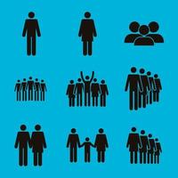 nine population silhouettes icons vector