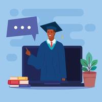 student man in virtual graduation vector