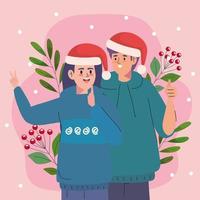 pareja usando lindo suéter navideño vector