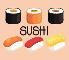 iconos de comida japonesa sushi vector