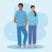 modelos de ropa de dormir de pareja interracial vector