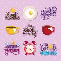 five good morning letterings vector