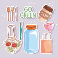 go green seven icons vector