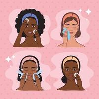 four women with skincare treatment vector
