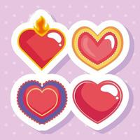amor corazones cuatro iconos vector