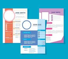 curriculum vitae tres plantillas vector