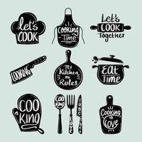 nine food and cook labels vector