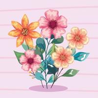 five watercolor flowers garden vector