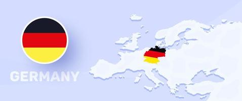 germany map flag banner. Vector illustration with a map of Europe and highlighted country with national flag