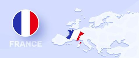 france map flag banner. Vector illustration with a map of Europe and highlighted country with national flag