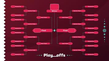 Football 2022 playoff match schedule. Tournament bracket. Football results table, participating to the final championship knockout. vector illustration