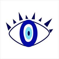 Evil eye greek amulet isolated.Turkish eye with eyelashes and an eyeball in blue for amulet and protection. Vector illustration in a flat style