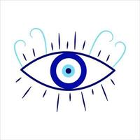 Evil eye greek amulet isolated.Turkish eye with eyelashes and an eyeball in blue for amulet and protection. Vector illustration in a flat style