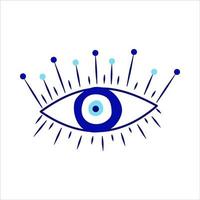 Evil eye greek amulet isolated.Turkish eye with eyelashes and an eyeball in blue for amulet and protection. Vector illustration in a flat style