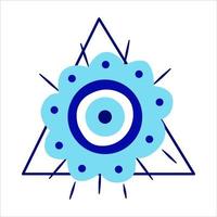 Isolated Greek amulet of the evil eye in the pyramid.Turkish amulet with blue eyelashes and protection in a triangle. Vector illustration flat style