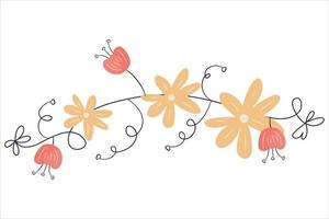 Garland for valentines day with heart and flowers.Romantic decoration for decoration with leaves and bows. Vector illustration in flat handdrawn style.