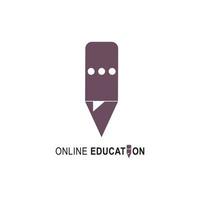 Online education logo design template. Pencil with icon chat bubble emblem for digital courses, classes and schools vector illustration. Business company, online university and e-learning concept.