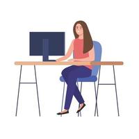 mujer trabajando en escritorio vector