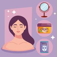 woman and skin care products vector