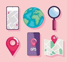 smartphones and location icons vector