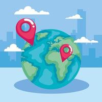 world and gps icons vector