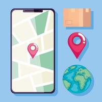 teléfono inteligente con iconos gps vector