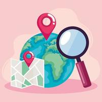 world with gps and loupe vector