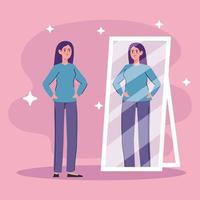 woman looking in the mirror vector