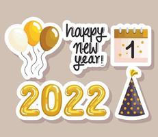 feliz año nuevo 2022 iconos vector