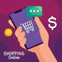 cellphone with shopping online app vector
