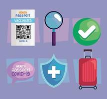 six covid19 health passport icons vector