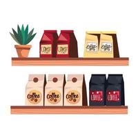 coffee bags in shelfs vector