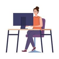 cute woman in workspace vector