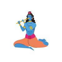 lord krishna seated playing flute vector