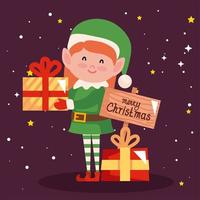 cute elf female with gift box vector