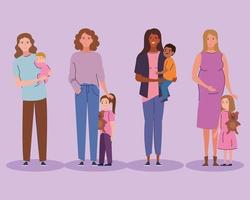 group of mothers with children vector