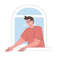 young man looking in window vector
