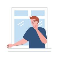 man happy in window looking vector