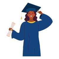 mujer afro graduada vector