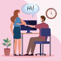 couple workers using face mask back to work vector