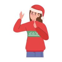 woman using christmas sweater vector