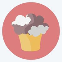 icono de cupcake en moderno estilo plano aislado sobre fondo azul suave vector