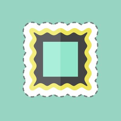 Frame I Sticker in trendy line cut isolated on blue background