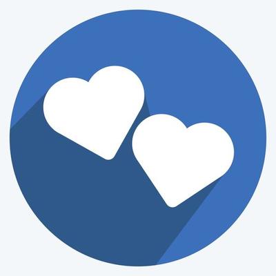 Hearts Icon in trendy long shadow style isolated on soft blue background