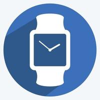 Stylish Watch Icon in trendy long shadow style isolated on soft blue background vector