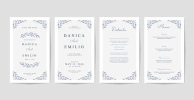 Wedding card collection template with leaves watercolor vector